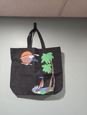 Vintage 1985 Canvas Black Snap Florida Beach Market Travel Edc Tote Bag